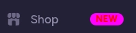 Discord "Shop" section with a hot-pink badge next to it, on which red text is written. The low contrast makes it extremely hard to discern what the text is actually saying