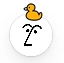 The notion AI symbol, a glyph of eyebrows, dots for eyes and a nose, with a yellow rubber ducky on its head.